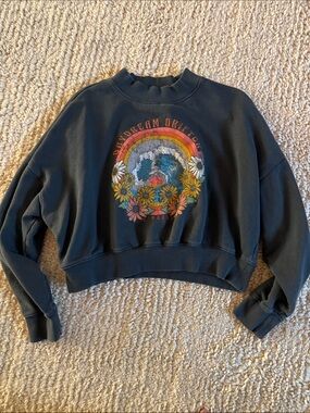 O'Neill Black Cropped Graphic Sweatshirt with Rainbow & Floral Print